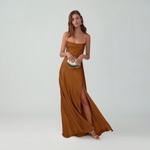 Fame and Partners Strappy Draped Gown Rust Bridesmaid Gown